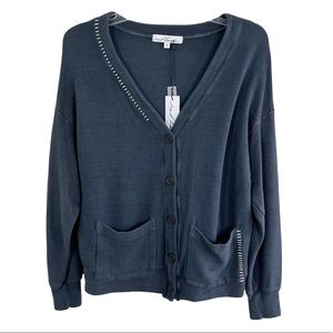 Red Haute Revolve Loungewear Ribbed Contrast Stitch Button Up Cardigan S